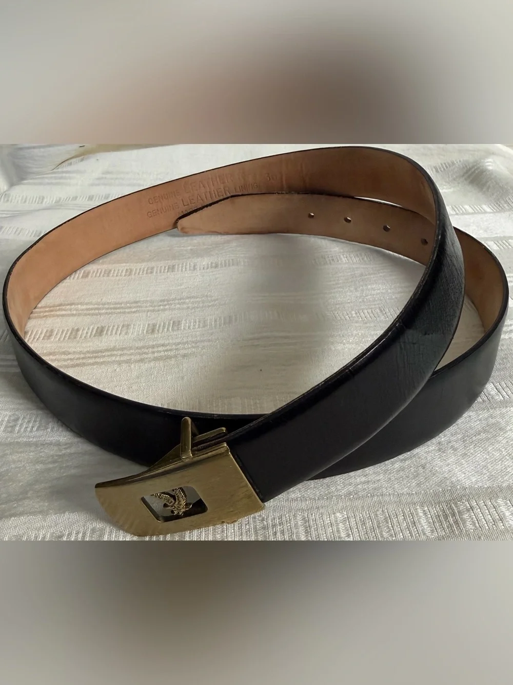 Vintage Genuine Leather Eagle Brass Tone Belt Size 36 Made USA Black